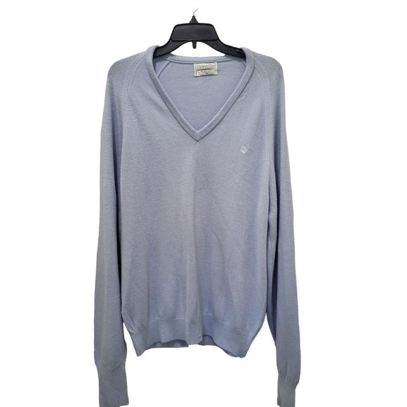 Vintage Christian Dior Light Blue Made in USA 100% Orlon Acrylic Sweater XL - Picture 1 of 5